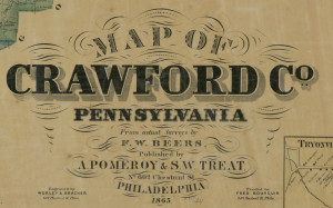 Publisher's mark on 1865 map of Crawford County, Pennsylvania 