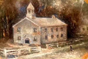 First Church, built in 1820. Painting by A.G. Richmond. Collection of the Crawford County Historical Society.