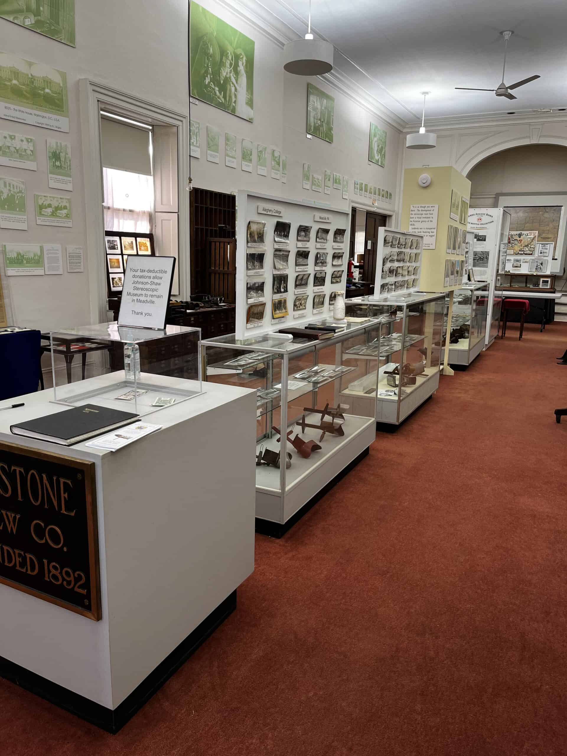 Photo of inside the museum with the showcases displaying items