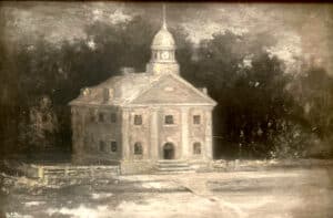 Second Courthouse completed in 1824. Painting by A.G. Richmond. Collection of the Crawford County Historical Society.